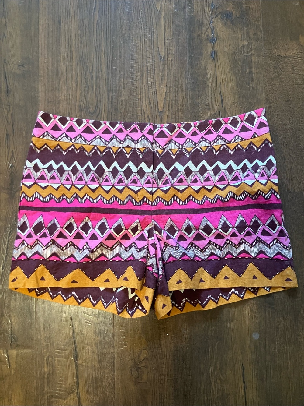 LOFT Pink, Maroon & Mustard Geometric High-Waist Shorts